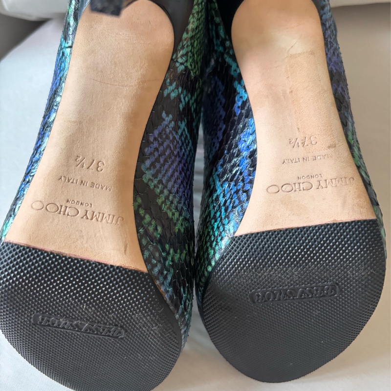 Jimmy Choo 綠色蛇皮壓花高跟鞋尺寸 37 1/2-13