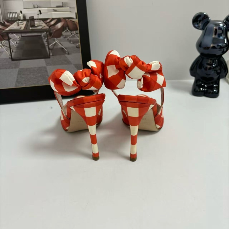 MIUMIU繆繆橘紅色格子糖果蝴蝶結百搭高跟女鞋-3