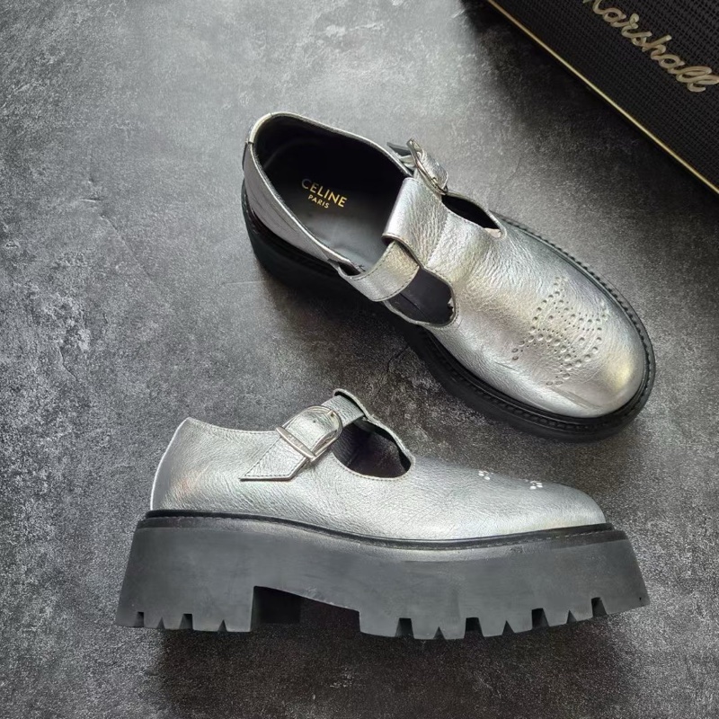 CELINE賽琳 BULKY 鏤空黑銀德比鞋-2