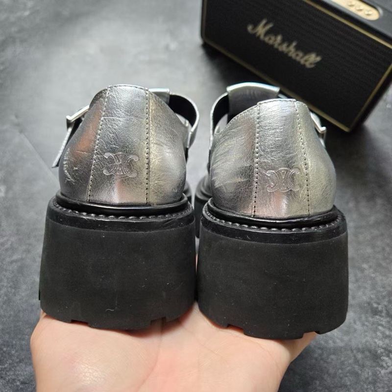 CELINE賽琳 BULKY 鏤空黑銀德比鞋-5