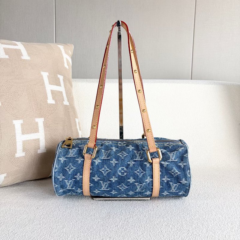 LV Papillon牛仔丹寧子母 芯片款 牛仔拼金扣28*12 99新配件子包塵袋-3