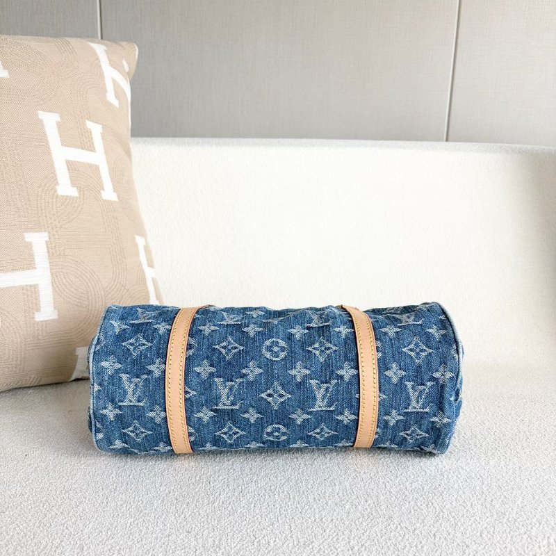 LV Papillon牛仔丹寧子母 芯片款 牛仔拼金扣28*12 99新配件子包塵袋-7