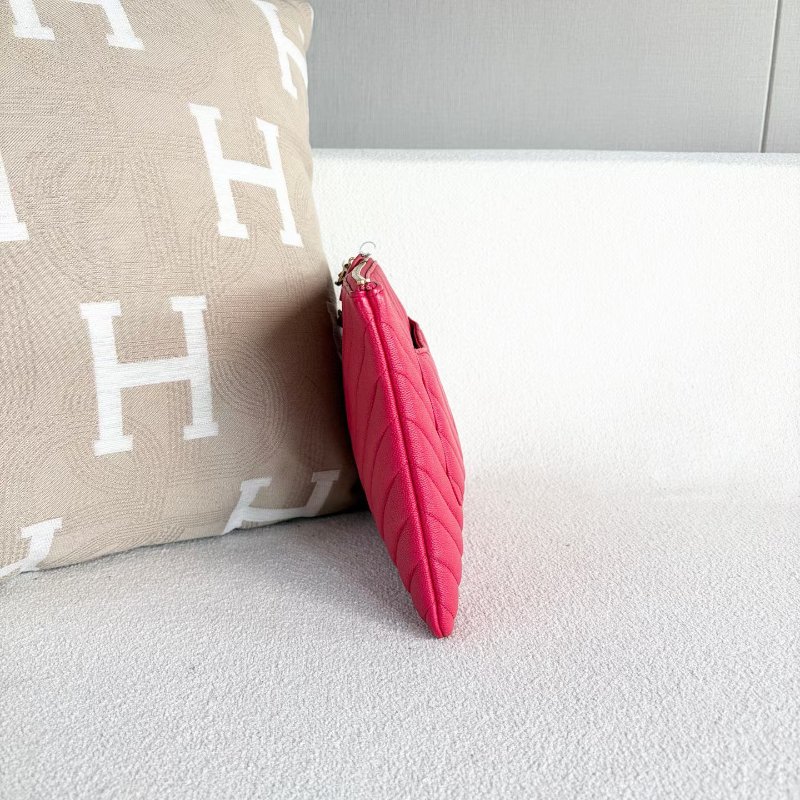 ️Chanel V紋手拿包 玫紅 金扣 荔枝皮26*20*1 98新配件塵袋-4