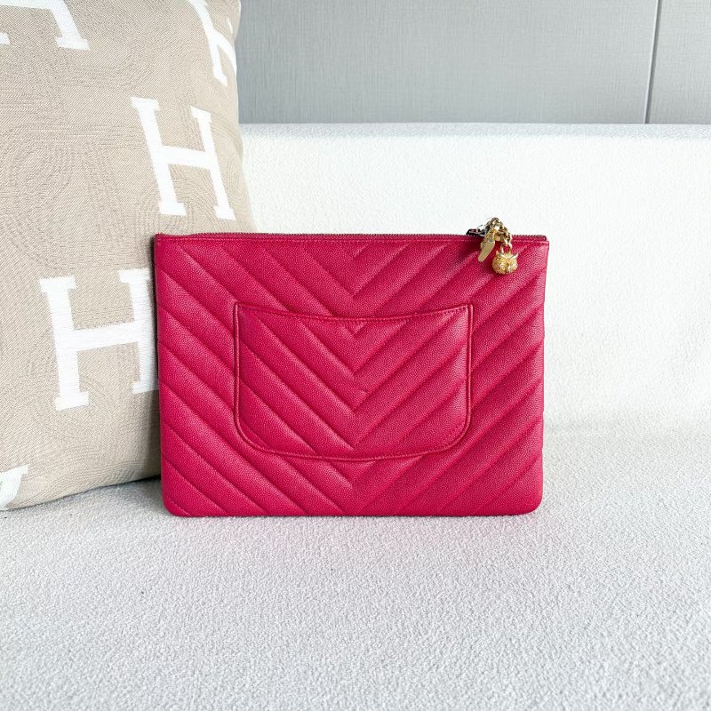 ️Chanel V紋手拿包 玫紅 金扣 荔枝皮26*20*1 98新配件塵袋-6