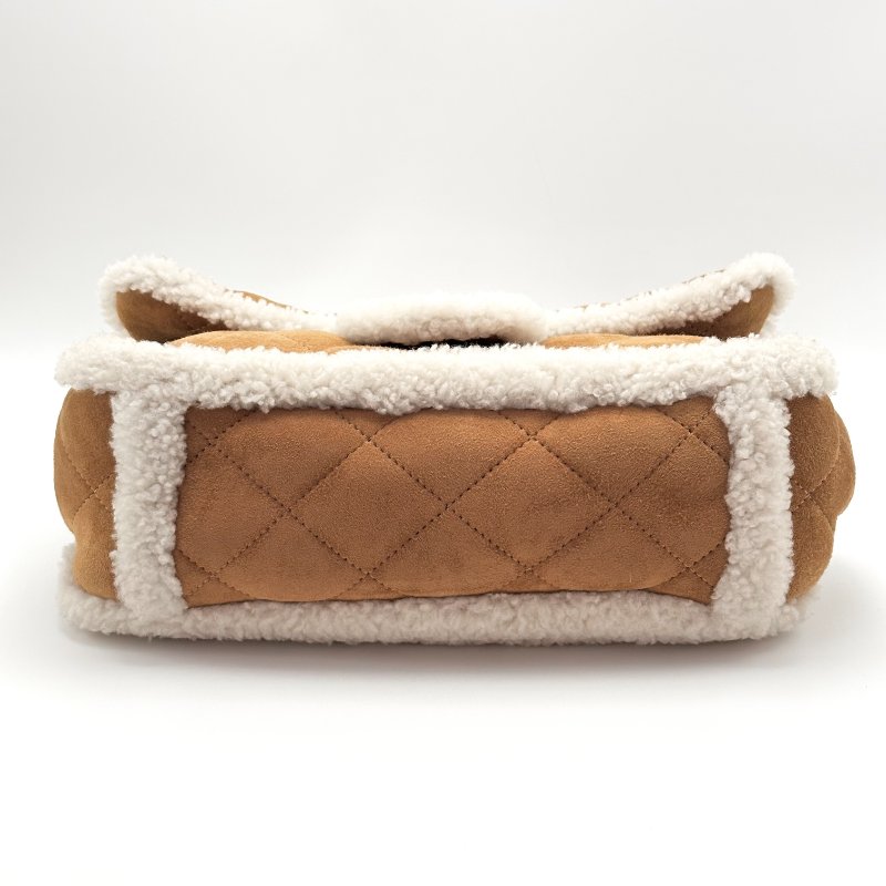 CHANEL CF jumbo麂皮拼羊羔毛 金扣手提肩背斜背包33*20*12 98新配件盒子 保卡 塵袋-6