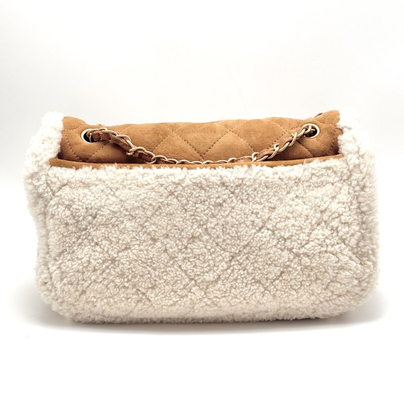 CHANEL CF jumbo麂皮拼羊羔毛 金扣手提肩背斜背包33*20*12 98新配件盒子 保卡 塵袋-7