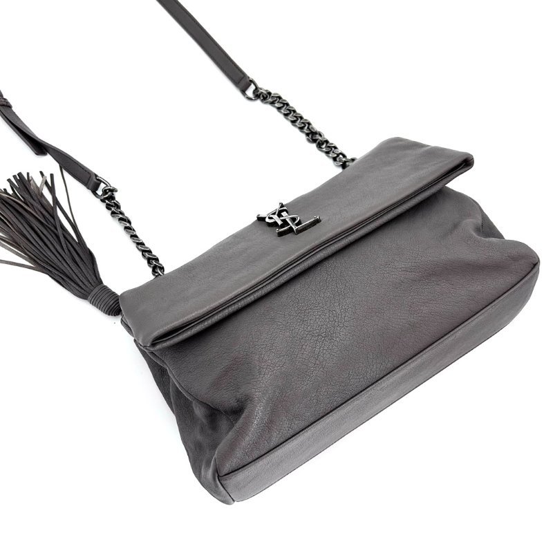 YSL 好萊塢灰銀肩背斜背包28*18*8 98新配件塵袋-3