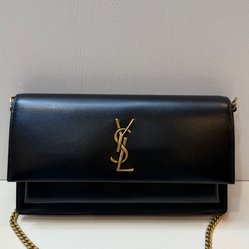 99新聖羅蘭 ysl 黑色 sunset box 日落包 信封包 單肩包 腋下包 22cm 24年。-0