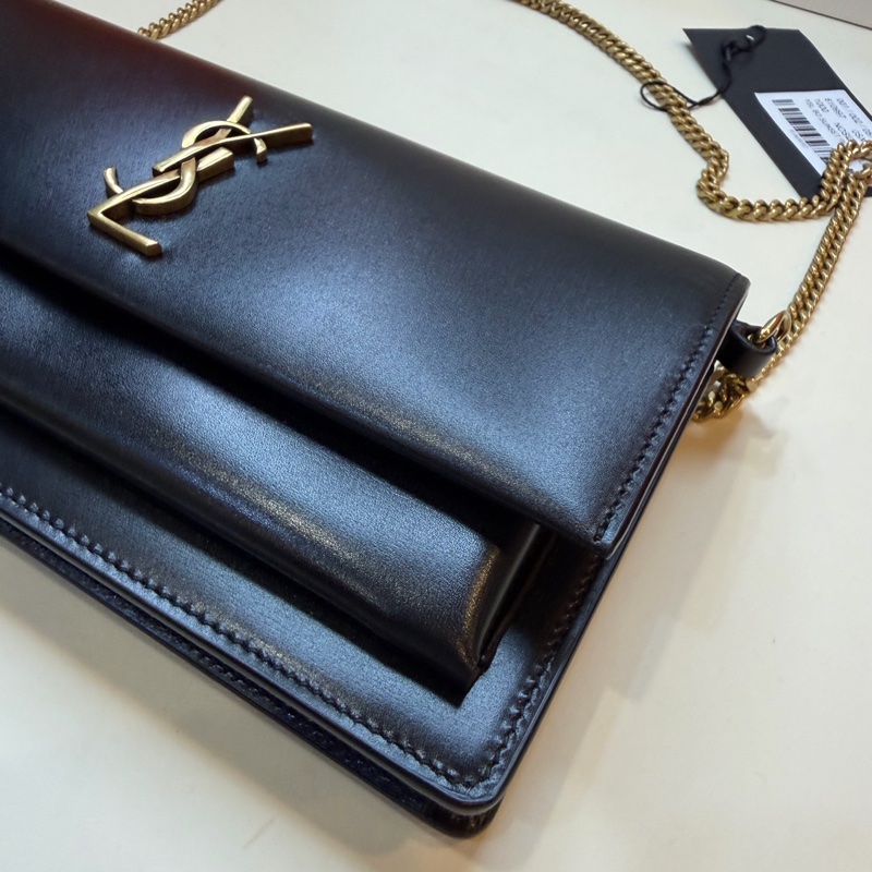 99新聖羅蘭 ysl 黑色 sunset box 日落包 信封包 單肩包 腋下包 22cm 24年。-4