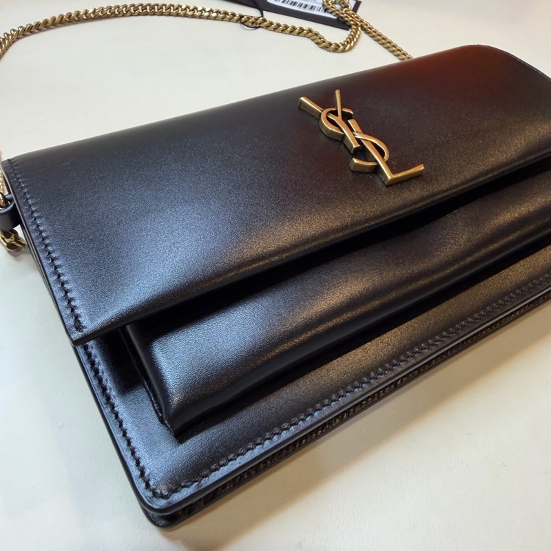 99新聖羅蘭 ysl 黑色 sunset box 日落包 信封包 單肩包 腋下包 22cm 24年。-5