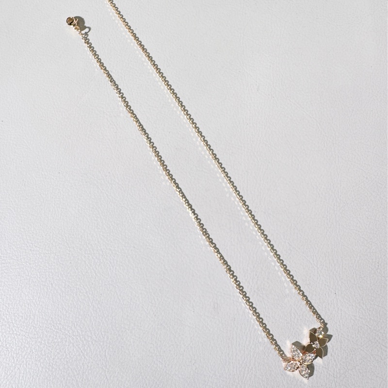 LV路易威登 Star Blossom系列 18K金滿鑽雙花四葉草花卉項鍊-7
