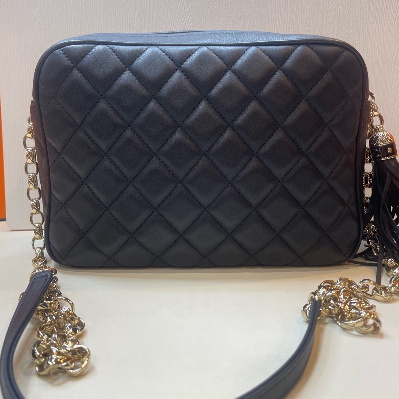 香奈兒 Chanel 黑色金扣 羊皮 流蘇相機包 戴妃包 黑卡27開 24cm-1