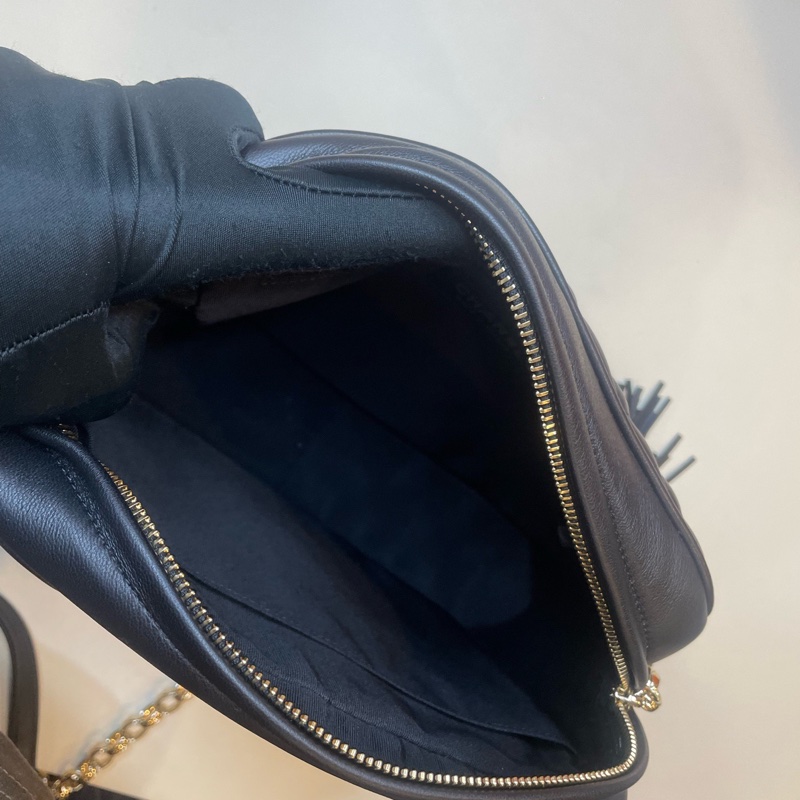 香奈兒 Chanel 黑色金扣 羊皮 流蘇相機包 戴妃包 黑卡27開 24cm-7