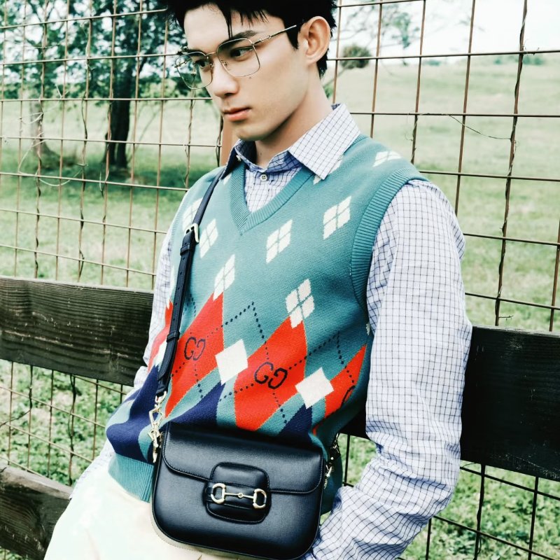 GUCCI 黑金Horsebit1955系列小號 肩背斜背包21*15*5 98新配件塵袋-0