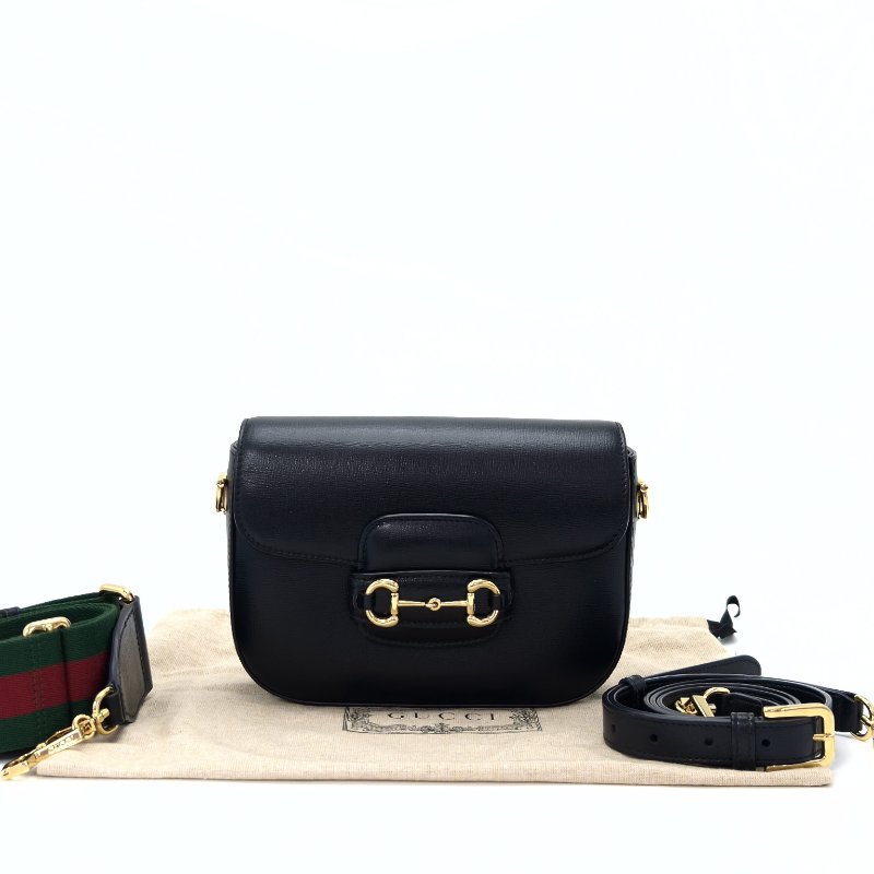 GUCCI 黑金Horsebit1955系列小號 肩背斜背包21*15*5 98新配件塵袋-1
