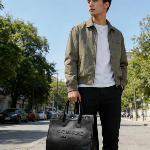 YSL 黑色RIVEGAUCHE字母 手提托特包 39*31*18 99新配件塵袋