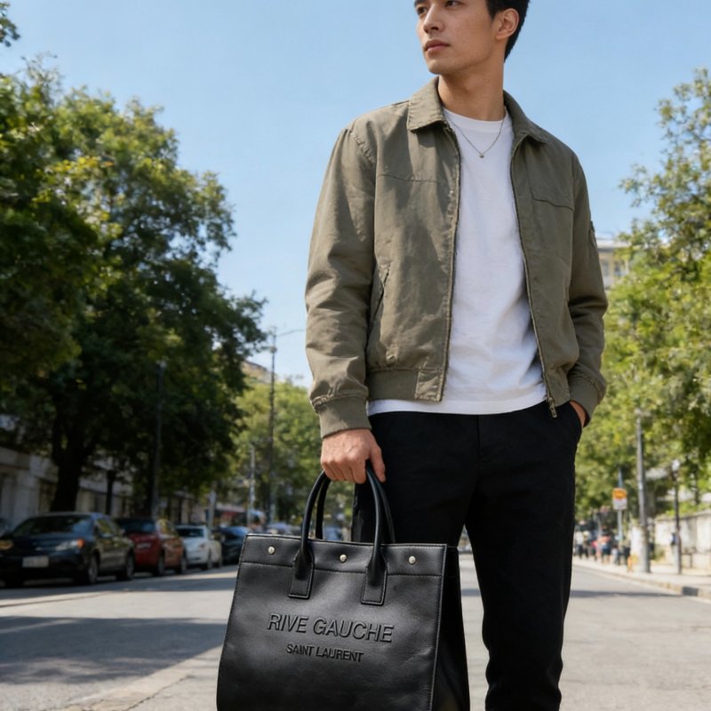 YSL 黑色RIVEGAUCHE字母 手提托特包 39*31*18 99新配件塵袋-0