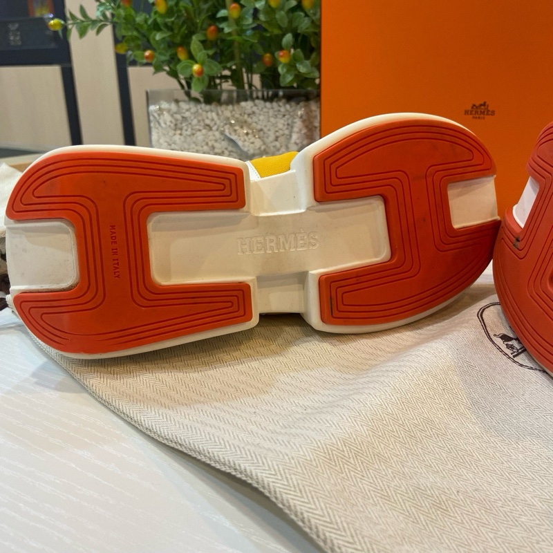 Hermes/愛馬仕 giga運動鞋 39碼內增高 橘白配色 配塵袋-4