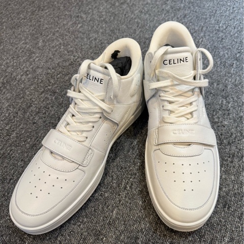 賽琳/Celine 全新CT-02 牛皮革 透氣耐磨防滑 中幫運動板鞋 螢光白 44碼