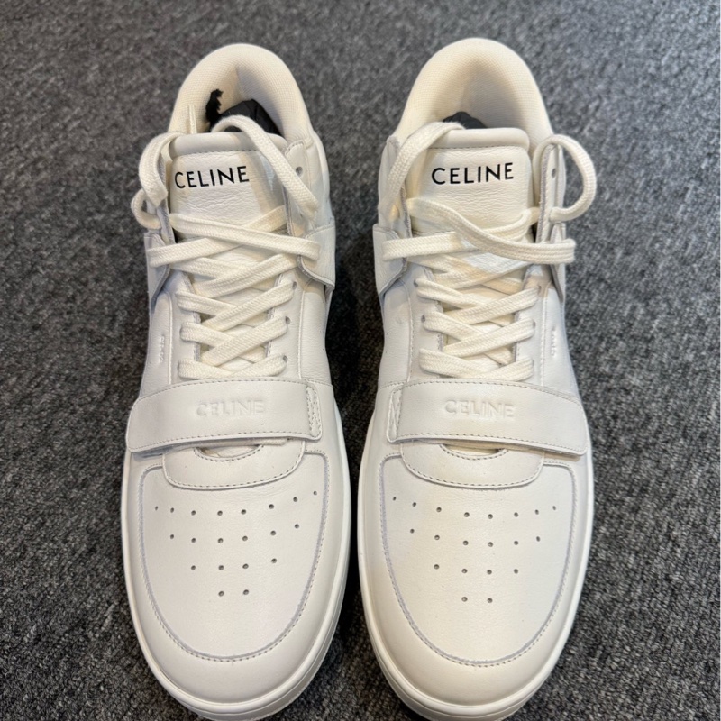 賽琳/Celine 全新CT-02 牛皮革 透氣耐磨防滑 中幫運動板鞋 螢光白 44碼-1