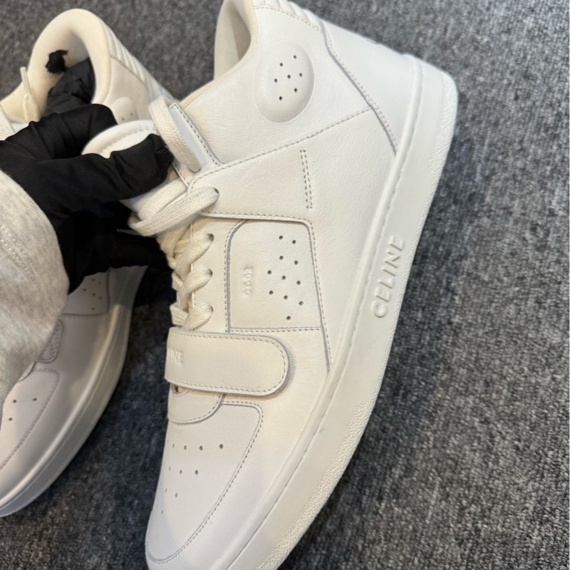賽琳/Celine 全新CT-02 牛皮革 透氣耐磨防滑 中幫運動板鞋 螢光白 44碼-2