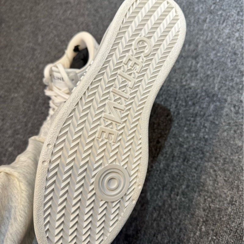 賽琳/Celine 全新CT-02 牛皮革 透氣耐磨防滑 中幫運動板鞋 螢光白 44碼-7