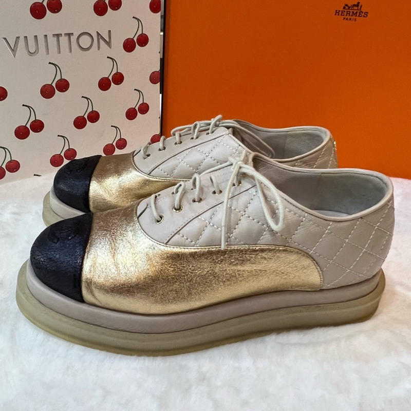 香奈兒/Chanel 黑金雙C珍珠厚底靴 35碼 🈚附件-0