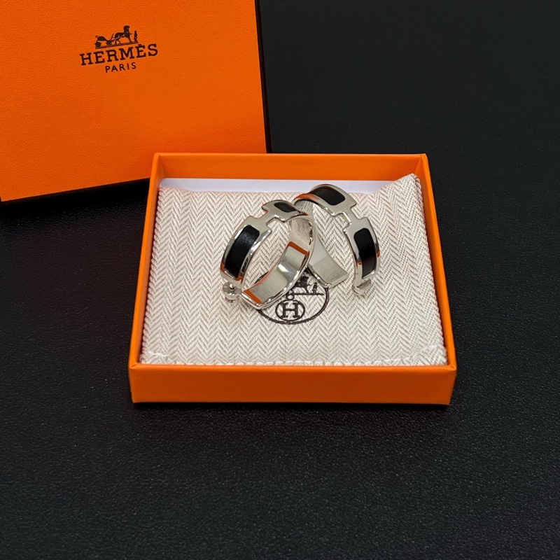全新帶盒Hermes愛馬仕Olympe耳環 時髦黑銀-1