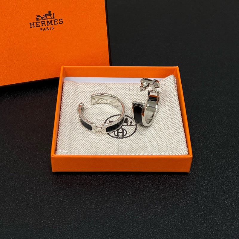 全新帶盒Hermes愛馬仕Olympe耳環 時髦黑銀-2