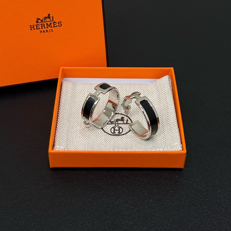 全新帶盒Hermes愛馬仕Olympe耳環 時髦黑銀-3