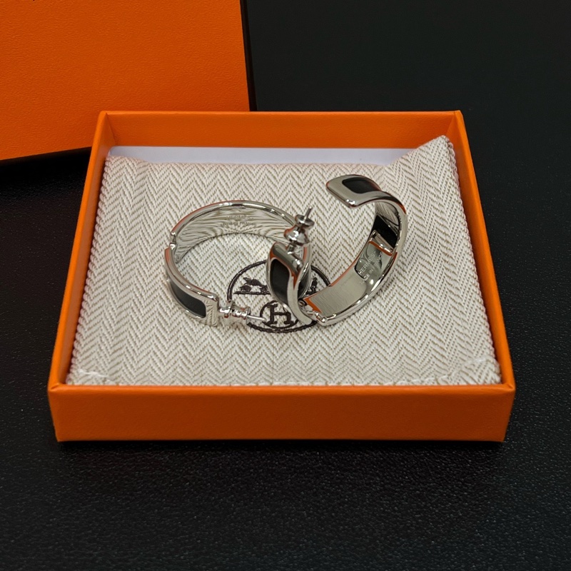 全新帶盒Hermes愛馬仕Olympe耳環 時髦黑銀-4