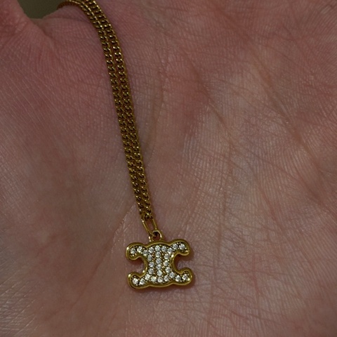 CELINE Triomphe 黃銅水晶項鍊