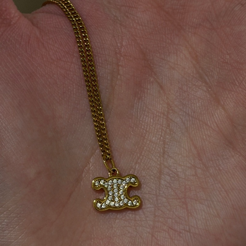 CELINE Triomphe 黃銅水晶項鍊-0