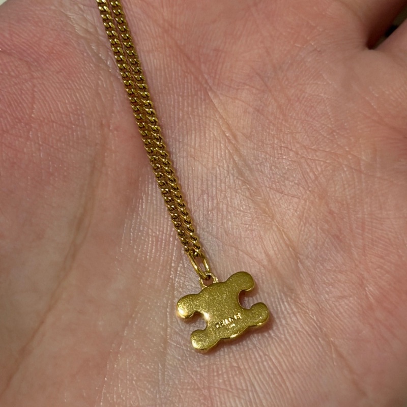 CELINE Triomphe 黃銅水晶項鍊-3