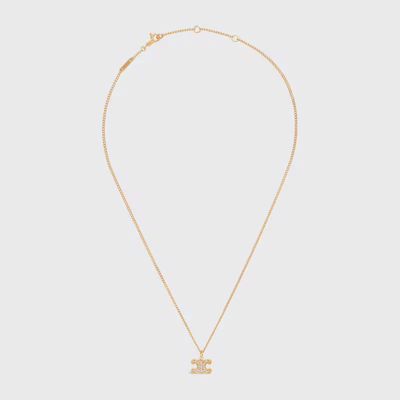 CELINE Triomphe 黃銅水晶項鍊-5