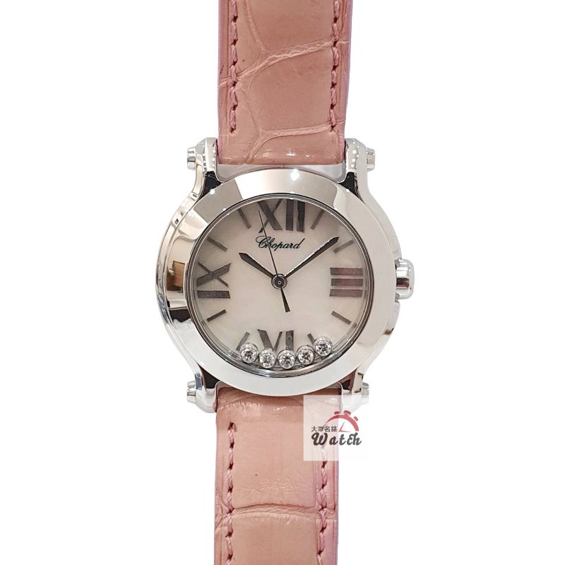 【大眾名錶】CHOPARD蕭邦 Happy Sport 快樂鑽 278509-3004 原廠5顆跑鑽 白貝殼面 2012/07 原廠皮帶/錶扣 B1241-0