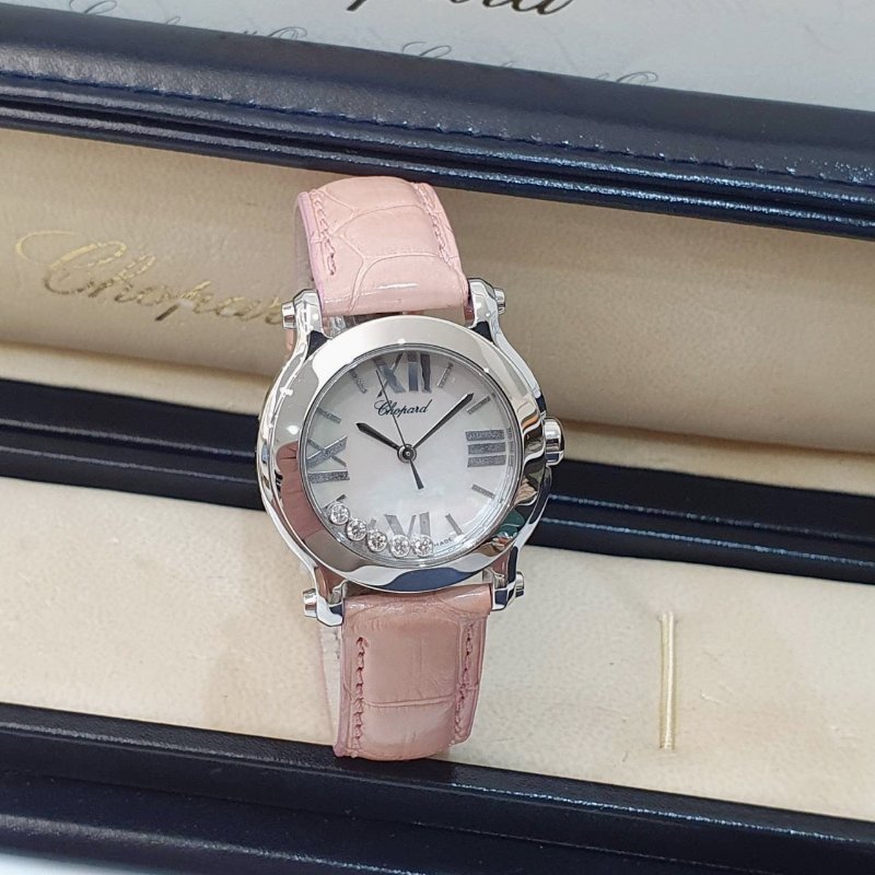 【大眾名錶】CHOPARD蕭邦 Happy Sport 快樂鑽 278509-3004 原廠5顆跑鑽 白貝殼面 2012/07 原廠皮帶/錶扣 B1241-1