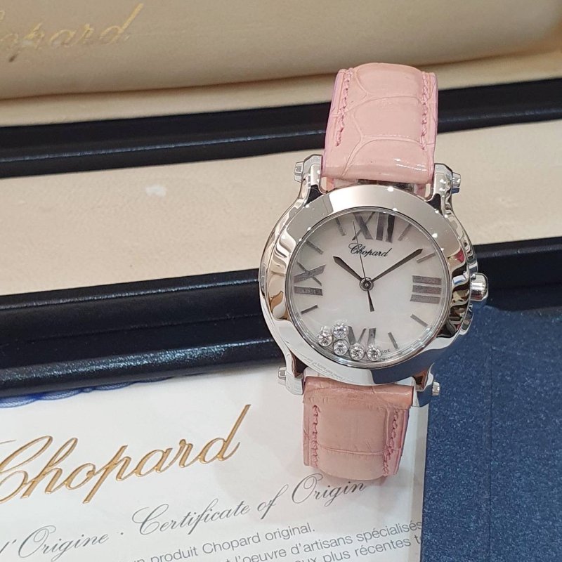 【大眾名錶】CHOPARD蕭邦 Happy Sport 快樂鑽 278509-3004 原廠5顆跑鑽 白貝殼面 2012/07 原廠皮帶/錶扣 B1241-3
