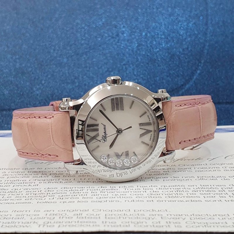 【大眾名錶】CHOPARD蕭邦 Happy Sport 快樂鑽 278509-3004 原廠5顆跑鑽 白貝殼面 2012/07 原廠皮帶/錶扣 B1241-4