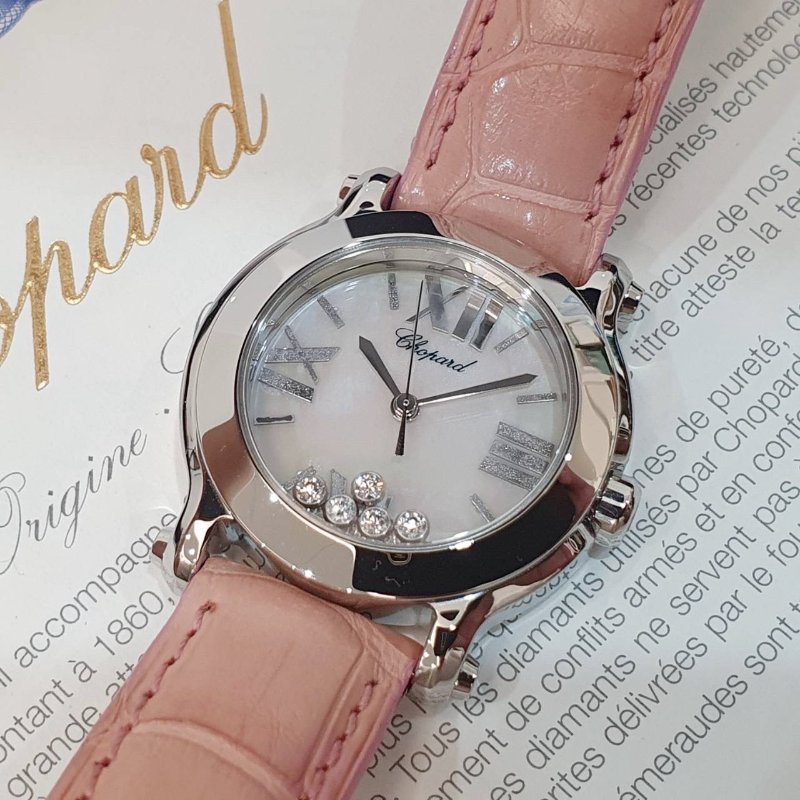 【大眾名錶】CHOPARD蕭邦 Happy Sport 快樂鑽 278509-3004 原廠5顆跑鑽 白貝殼面 2012/07 原廠皮帶/錶扣 B1241-5