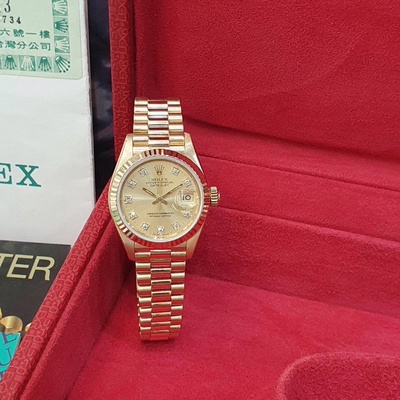【大眾名錶】ROLEX 勞力士 69178 Datejust 18K金女錶 金十鑽 舊包台 台灣AD 錶帶原況未整理 錶徑26mm B1243-1