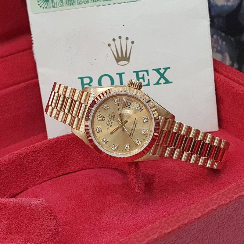 【大眾名錶】ROLEX 勞力士 69178 Datejust 18K金女錶 金十鑽 舊包台 台灣AD 錶帶原況未整理 錶徑26mm B1243-2