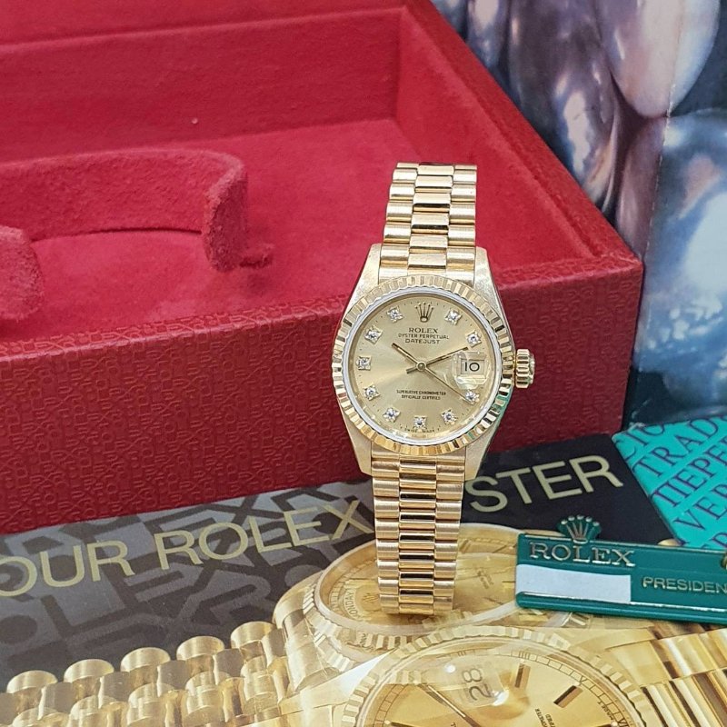 【大眾名錶】ROLEX 勞力士 69178 Datejust 18K金女錶 金十鑽 舊包台 台灣AD 錶帶原況未整理 錶徑26mm B1243-3