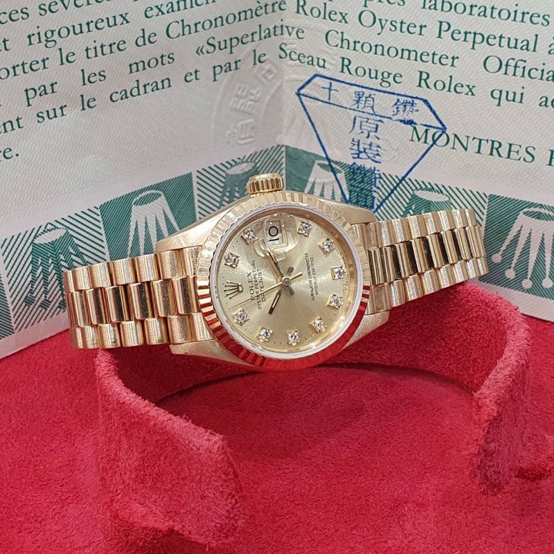 【大眾名錶】ROLEX 勞力士 69178 Datejust 18K金女錶 金十鑽 舊包台 台灣AD 錶帶原況未整理 錶徑26mm B1243-4
