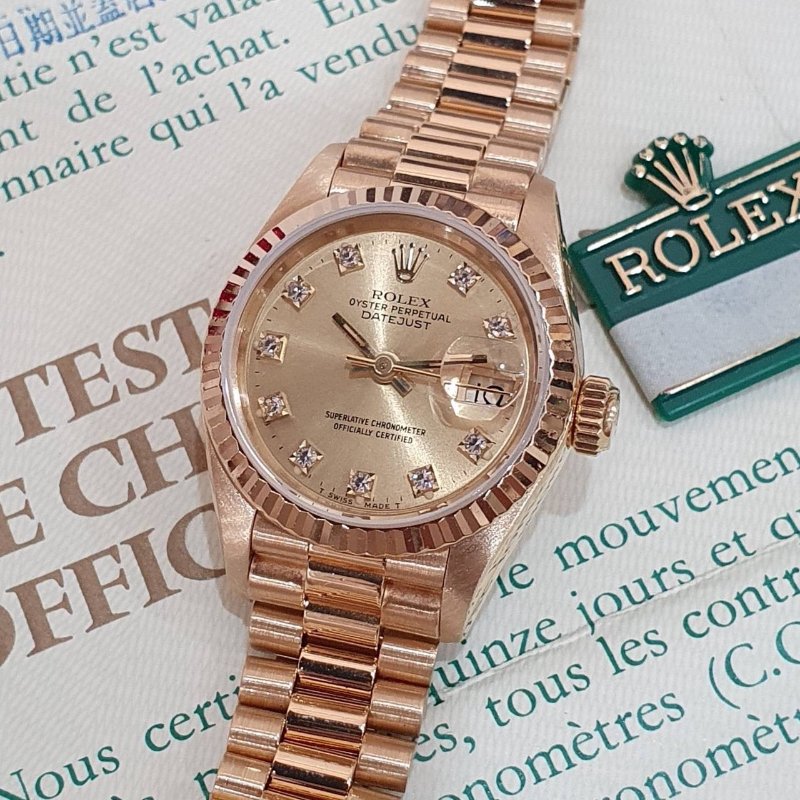 【大眾名錶】ROLEX 勞力士 69178 Datejust 18K金女錶 金十鑽 舊包台 台灣AD 錶帶原況未整理 錶徑26mm B1243-5