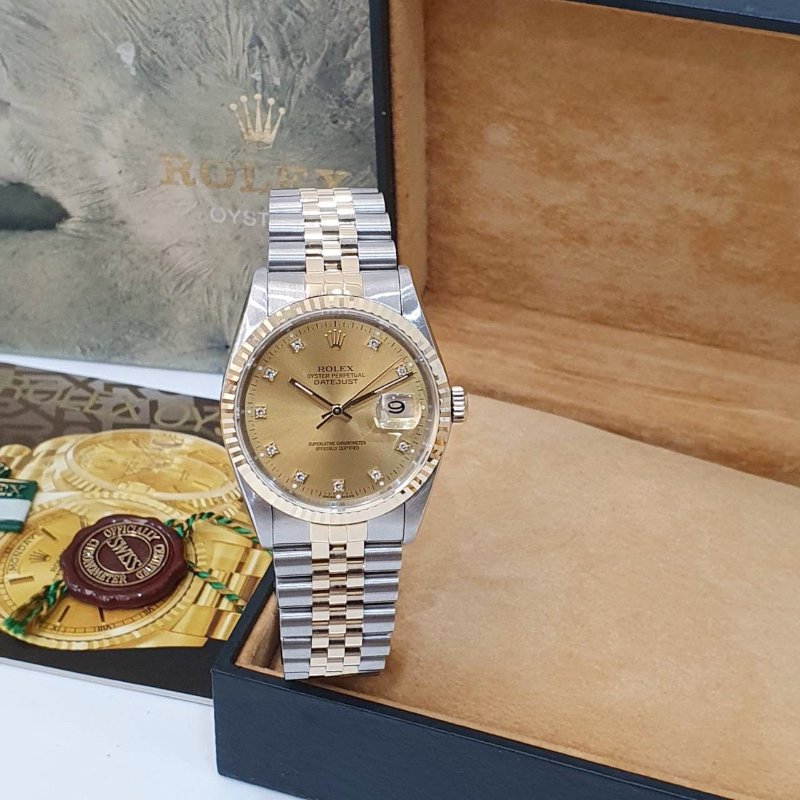 【大眾名錶】ROLEX勞力士 16233 Datejust 蠔式日誌 金十鑽面盤 錶徑36mm 自動上鍊 18K金及不鏽鋼 B1244-1