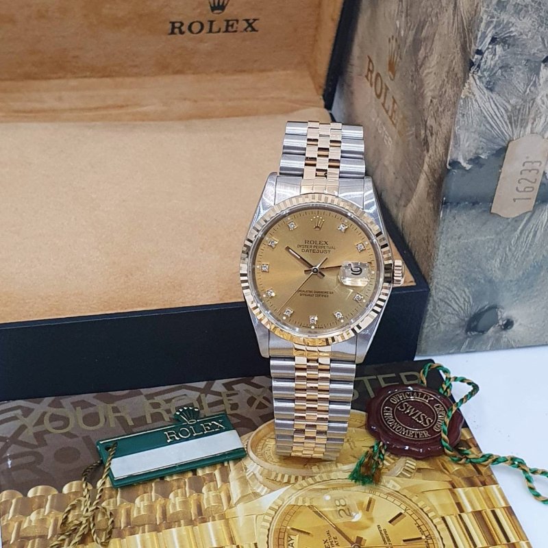 【大眾名錶】ROLEX勞力士 16233 Datejust 蠔式日誌 金十鑽面盤 錶徑36mm 自動上鍊 18K金及不鏽鋼 B1244-3