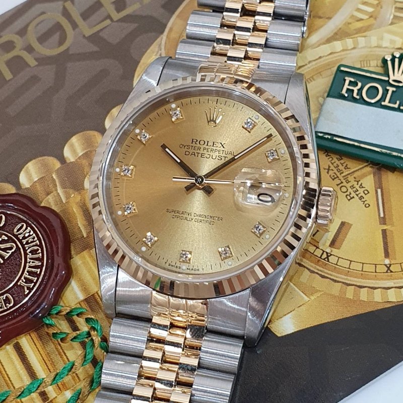 【大眾名錶】ROLEX勞力士 16233 Datejust 蠔式日誌 金十鑽面盤 錶徑36mm 自動上鍊 18K金及不鏽鋼 B1244-5