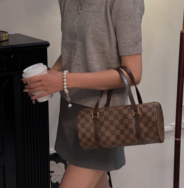 路易威登/Louis Vuitton Papillon系列巴比龍 圓筒手提包 經典棕黑棋盤格塗層帆布材質 尺寸：29.5*15*15 無附件-6