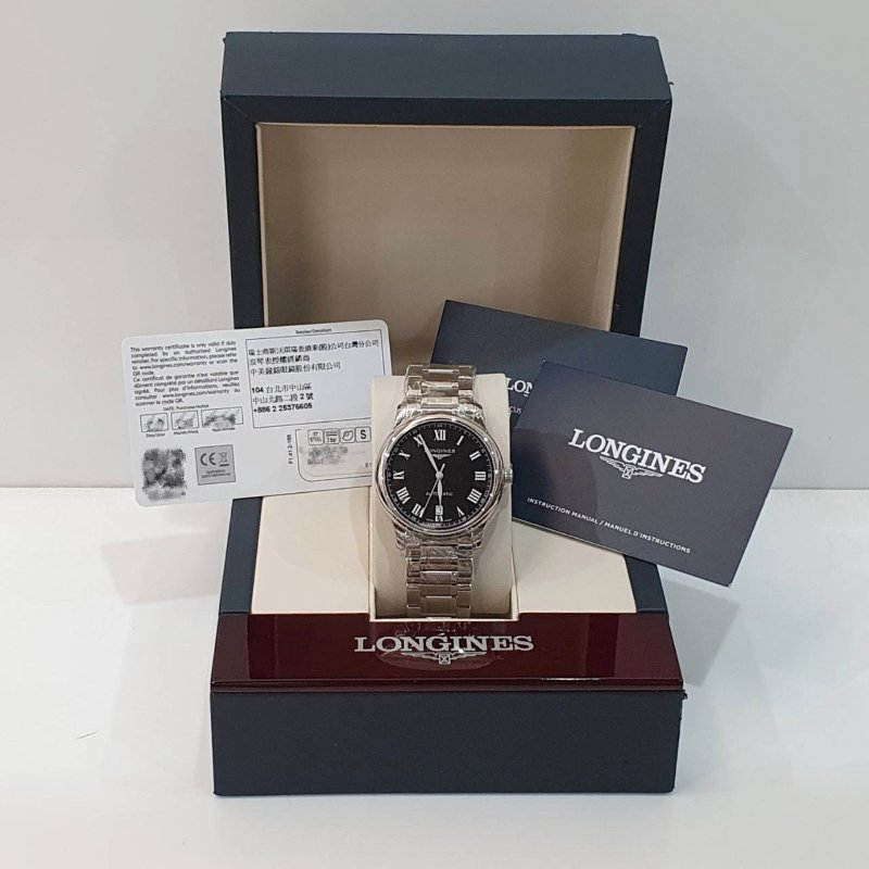 【大眾名錶】LONGINES浪琴 L2.628.4.51.6巨擎系列 2024/02 未使用新品 原廠保固至2029/02 麥粒飾紋黑色羅馬面盤 G233-8